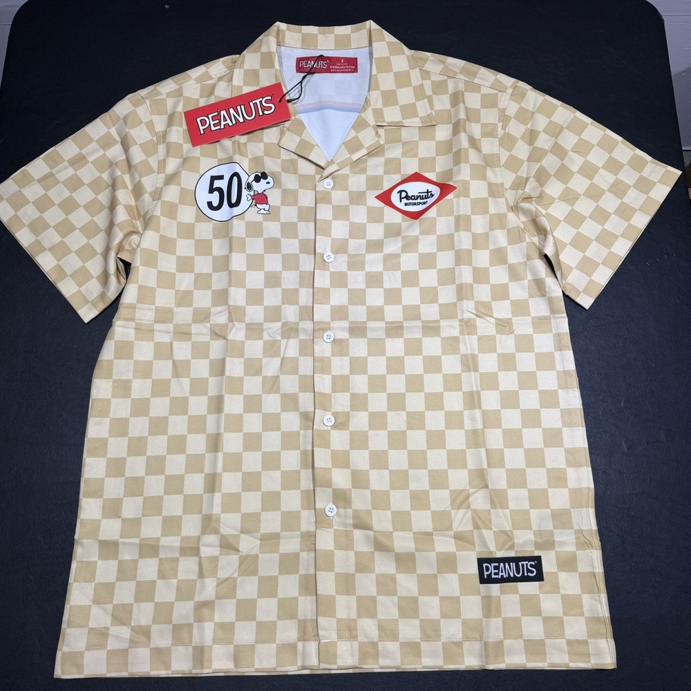 Men's Small (S) Peanuts Racing Motorsports Shirt. Button Down Checker Flag